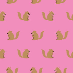 bright pink squirrel Seamless repeat hand drawn doodle childish pattern.