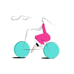 Woman riding a bicycle - vector illustration on a white background. Product categories set. Woman in pink dress. Activities. Empty states scenes.