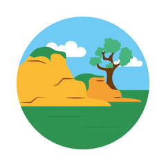 rocky landscape with tree icon, flat style