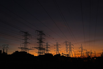 Fototapeta premium Power transmission towers and line