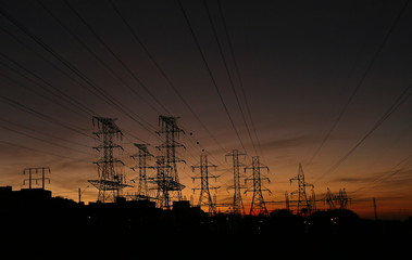 Power transmission towers and line