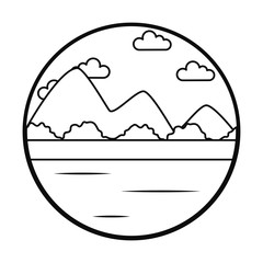 Obraz premium lake and mountains landscape icon, line style