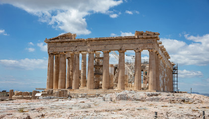 Athens, Greece. Parthenon temple on Acropolis hill, bright spring day.