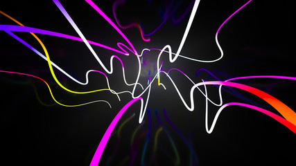 Ondas de luz neon. En un fondo negro. Representación 3D.