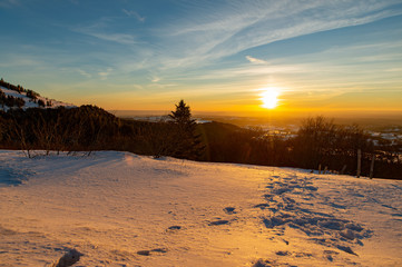 Chastreix - Sancy - 
sunset view over the slopes