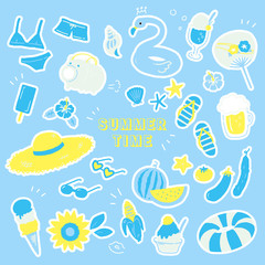 ポップな夏素材アイコンセット(ブルー)