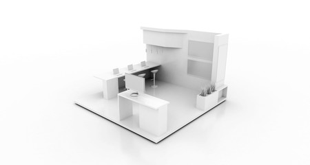 Corporate booth, isolated on white, with copy space. Original 3d rendering
