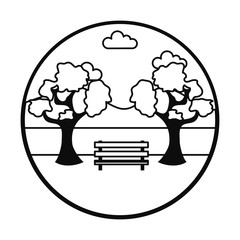 Obraz premium Park landscape with bench icon, line style