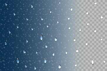 Water droplets on a transparent glass. Rain drops on window.