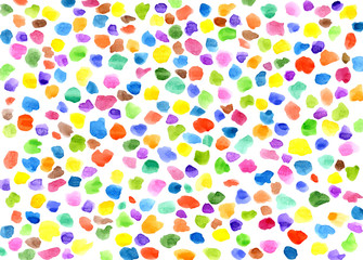Illustration of multicolored 
 Watercolored Spots, Drips, and Dots. Abstract children's background for fabric, textile, clothes.