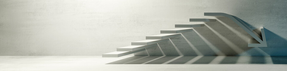 Conceptual concrete stairs, metaphor of unsuccess, challenge and human choices. Original 3d rendering