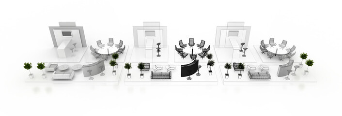 Corporate booth, isolated on white, with copy space. Original 3d rendering