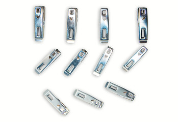isolate of aluminium Clothespin on white background Embedded with path For easy editing