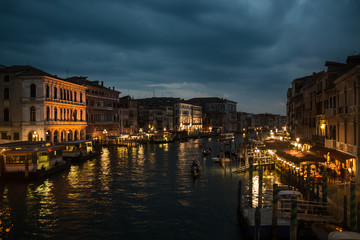 Fototapeta na wymiar Venice, ITALY - AUGUST 12: Night view of Grand Canal on August 12th 2014 in Venice, Italy.