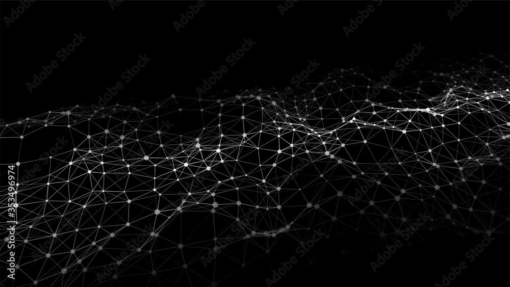 Poster Low poly shape with connecting dots and lines on dark background.Abstract polygonal space dark background with connecting dots and lines. Vector illustration. Big data visualization.