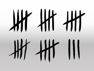 Tally marks of count day in prison on a wall isolated on white background. Counting signs cross. Vector