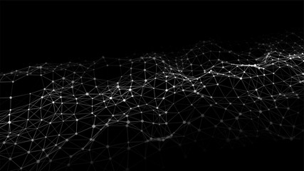 Low poly shape with connecting dots and lines on dark background.Abstract polygonal space dark background with connecting dots and lines. Vector illustration. Big data visualization.