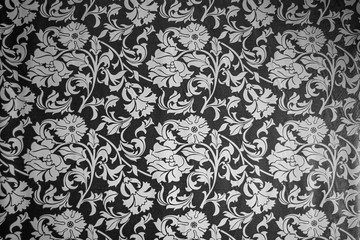 black and white seamless pattern with floral elements background