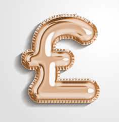 Soft rose Gold balloon £ symbol pound realistic 3d render air balloon. Collection of balloons number ready to use. Holiday and party. 3d vector icon set. Foil balloon number zero isolated on white