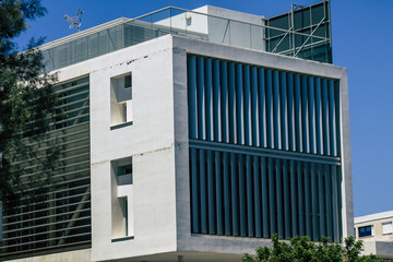 View of the facade of a building in the streets of Limassol in Cyprus island
