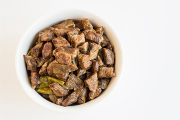 Traditional Turkish Food,Braised Beef Meat in the white color bowl.The Sacrifice Feast Concept of Islam.