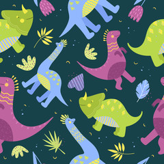 Cute seamless dinosaur pattern. Ideal for children's fabrics, textiles. Vector illustration