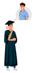 Vector character illustration of graduate chooses profession