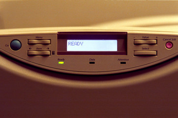 Fototapeta premium Close-up of text saying READY on Photocopier at office