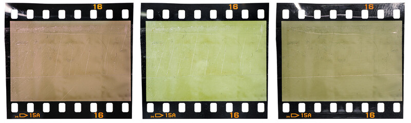 blank and empty 35mm film strip or material under different flash and light settings, cool vintage...