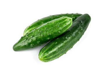 group of a fresh tasty cucumbers isolated on white background.