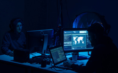 Internet fraud, darknet, data thiefs, cybercrime concept. Hacker attack on government server....