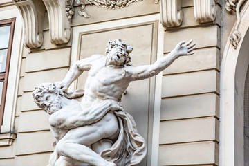 Hofburg statue of Hercules fighting Antaeus in Vienna, Austria. Close-up. Horizontal orientation.