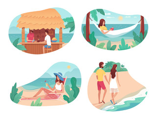 Vacation on tropic island people scene cutout set