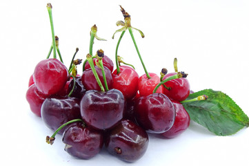 Organic cherries on white background   