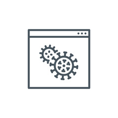 attention, important information about coronavirus single line icon isolated on white. Perfect outline symbol window Internet browser Covid pandemic banner. Quality design element with editable Stroke