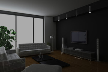 Abstract apartment, wireframe technique, original 3d rendering