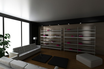 Living home interiors, original 3d rendering and models