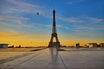 Scenic view of Eiffel tower from Trocadero viewpoint at sunrise
