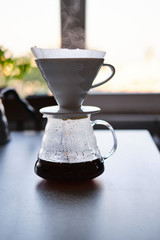 Making pour-over coffee with a hario V60 dripper