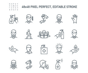 Obraz na płótnie Canvas Simple Set of Coronavirus Protection Related Vector Line Icons. Contains such Icons as Protective Measures, Coronavirus Symptoms, Incubation Period and more. Editable Stroke. 48x48 Pixel Perfect.