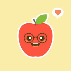 kawaii smiling apple emoticon cartoon illustration