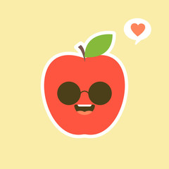 Apple character with funny face. Happy cute cartoon apple emoji. Healthy vegetarian food character vector illustration