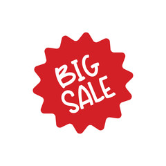 Big sale red label. Sticker for shop product tags. Vector design element.