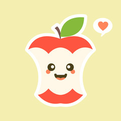 bitten apple characters design illustrations. Fruits Characters Collection: Vector illustration of a funny and smiling apple character.