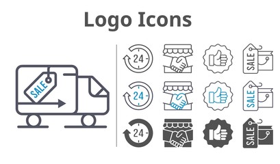 logo icons icon set included handshake, shopping bag, 24-hours, like, delivery truck icons