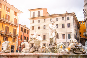 Fototapeta na wymiar Fontana del Moro, or Moor Fountain, on Piazza Navona, Rome, Italy