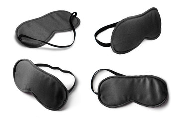 Black sleeping eye masks set, isolated on white background