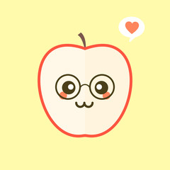 cute and kawaii slice apple cartoon character flat design vector illustration 