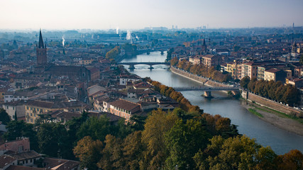 Panoramic view to Verona and Adige river.