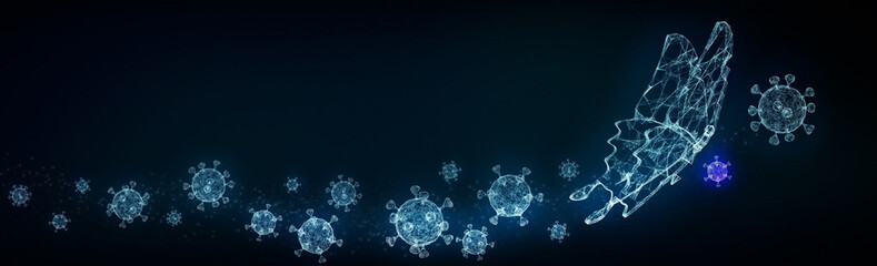 abstract virus innovation transformation Change to technology lifestyle like butterfly life cycle to imply new normal  health medication vaccine 